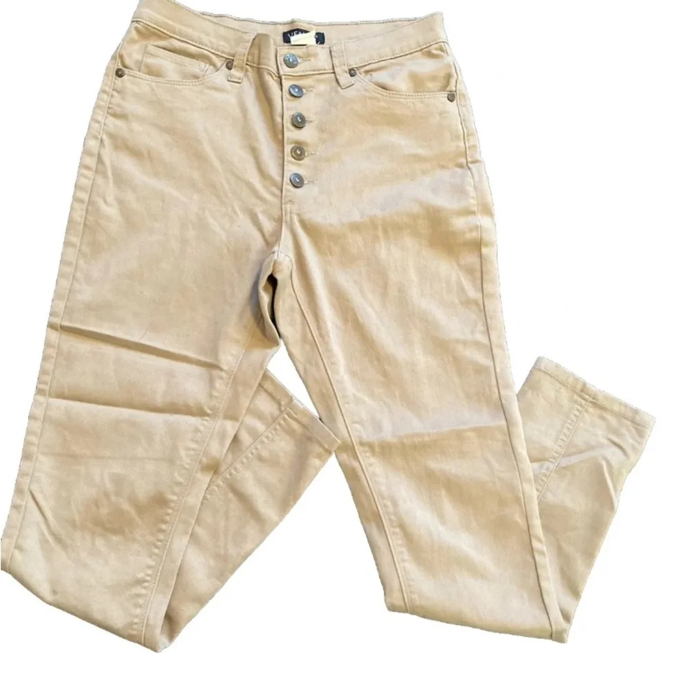 Venus High Waist Skinny Button Front Pants Size 6 Tan Color Back Seams